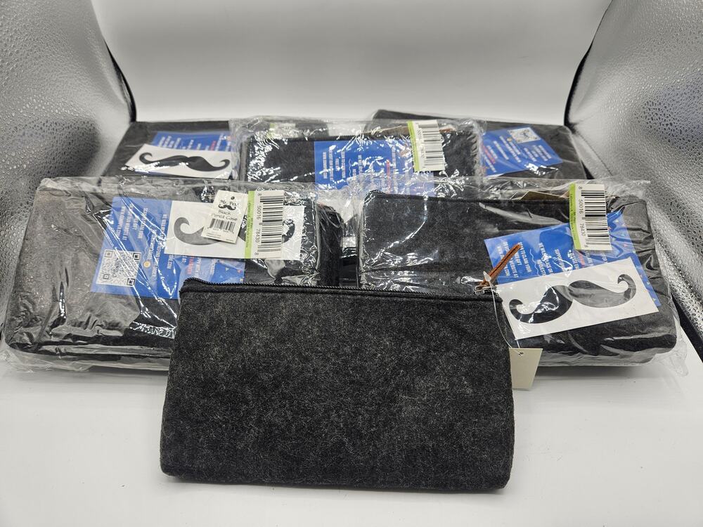 Mr. Pen Black Felt Zipper Pencil Case Lot of 16 New Bulk Pouch 8x4.5"